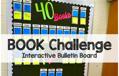 Back to school time is overwhelming, but this back to school bulletin board is perfect to help get ready for a reading challenge to use with your students. Reading Challenge Bulletin Board, 40 Book Challenge Bulletin Board, Book Recommendations Bulletin Board, Bulletin Boards Interactive, Reading Contest, Classroom Decor Art, 40 Book Challenge, Middle School Bulletin Boards, Candy Props