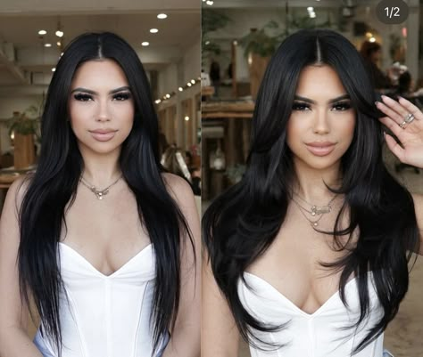 Long Layers For Long Hair, Face Framing Layers Long Hair With Bangs, Mid Length Black Hair, Haircuts For Long Thick Hair, 2024 Haircut, Side Part Hair, Soft Black Hair, Haircut For Big Forehead, Long Hair With Layers