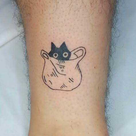 Cats Favorite Toy A Bag Small Silly Tattoos Fun, Silly Animal Tattoos, Smiling Friends Tattoo, Funny Animal Tattoos, Silly Cat Tattoo, Mindful Tattoos, Funny Cat Tattoo, Silly Little Tattoos, Silly Tattoo Ideas