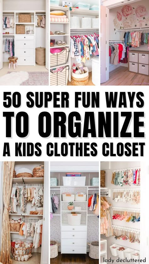 50 Fun Ways to Organize Kids Closets Easy Closet Organization Ideas, Small Closet Organizer, Kids Closet Design, Kids Closet Organization Ideas, Closet For Kids, Toddler Closet Organization, Closet Organizer Ideas, Kids Closet Storage, Easy Closet Organization