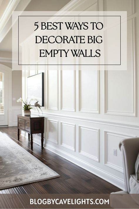 Looking to add personality to your space? Discover the top 5 large wall decor ideas that'll leave a lasting impression. From statement pieces to elegant wall designs, your walls will thank you. Click to elevate your home! Wall Molding On Angled Wall, High Traffic Wall Ideas, How To Break Up A Large Wall, Trims On Walls, Living Room Decor Large Wall, Square Molding On Wall, Hanging Art Over Wainscoting, Living Room Long Wall Ideas, Dining Room Trim Wall