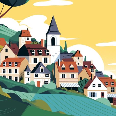 Little French village. A drawing for UNOFI the French financial notaries. . . . @colagene.clinique.creative #unofi #frenchvillage… Geography Display, Village Illustration, Town Illustration, Drawing Ipad, Village Drawing, Baby Logo Design, French Village, Inspirational Illustration, House Illustration