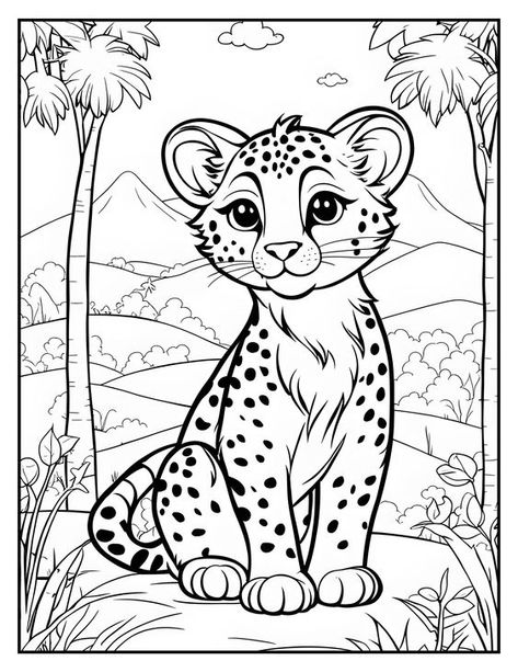 Coloring Pages for Adults Cheetah Coloring Page, Sketch For Coloring, Cheetah Sketch, Cheetah Sitting, Baby Cheetah, Baby Cheetahs, Detailed Coloring Pages, Black And White Sketches, Adult Coloring Book Pages