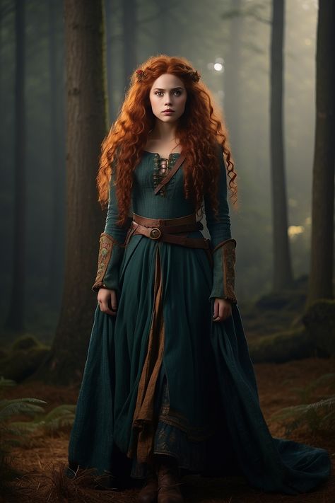 Merida dressed in the aesthetic of Susan Pevensie full 0 Brave Merida Costume, Merida Aesthetic Outfit, Peasant Dress Medieval, Medieval Inspired Outfits, Merida Brave Costume, Merida Aesthetic, Merida Outfit, Brave Costume, Lotr Cosplay