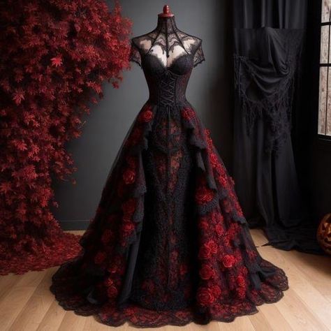 Gothic Vampire Wedding Dress, Gothic Dress Elegant Long, Vampire Goth Prom Dress, Black And Red Gothic Wedding Dress, Fancy Gothic Dress, Red And Black Wedding Theme Outside, Gothic Red Prom Dress, Black Gothic Wedding Dress Victorian, Red And Black Goth Prom Dress