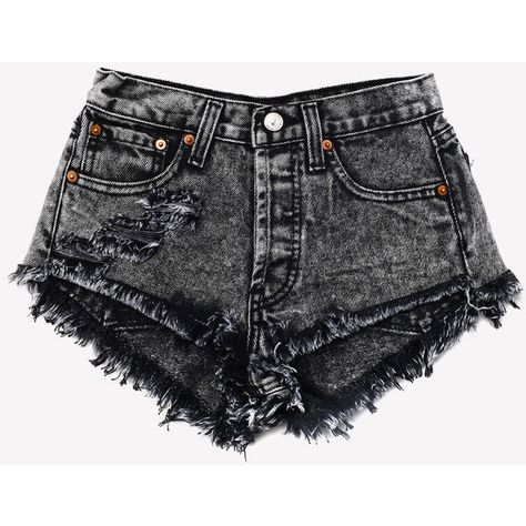 Keepers Black Acid Cut Off Cheeky Shorts found on Polyvore Black Ripped Shorts, High Waisted Ripped Shorts, Distressed High Waisted Shorts, Shorts Ripped, Destroyed Denim Shorts, Studded Shorts, Cheeky Shorts, Ripped Jean Shorts, Pants Short