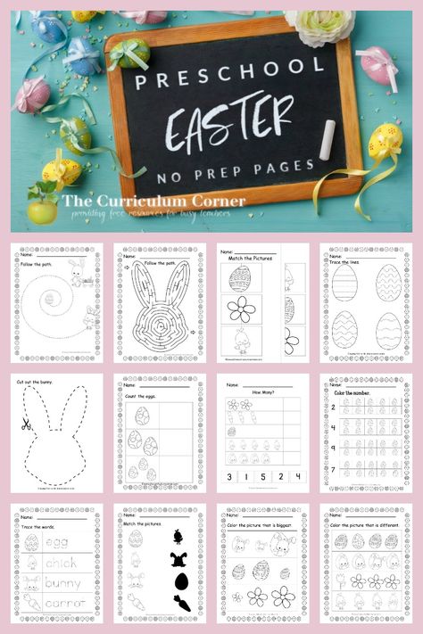 These free Easter preschool pages are print and go pages designed to give your preschool, prekindergarten and kindergarten students themed skill practice. 65 pages! Easter Printables Preschool, Preschool Pages, Easter Preschool Worksheets, Easter Curriculum, Easter Bunny Activities, Easter Homeschool, Easter Activities For Preschool, Bunny Activities, Preschool Easter