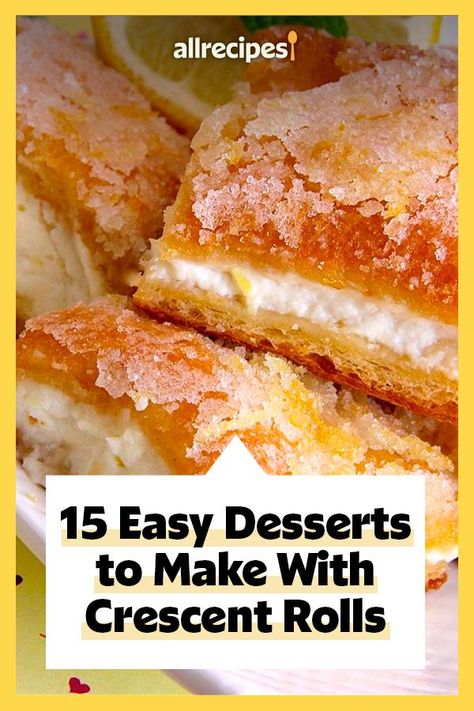 15 Easy Desserts to Make With Crescent Rolls | "These easy and delicious desserts share one incredibly versatile ingredient: a can of refrigerated crescent rolls." #dessertrecipes #dessertideas #sweettreats Pillsbury Dessert Recipes Easy, Pillsbury Dough Desserts, Sweets With Crescent Rolls, Desserts With Pillsbury Crescent Rolls, Pillsbury Crescent Sheet Recipes Desserts, Philsbury Crescent Recipes Desserts, Butterscotch Crescent Rolls, Desserts Made From Crescent Rolls, Dessert Pillsbury Crescent Rolls