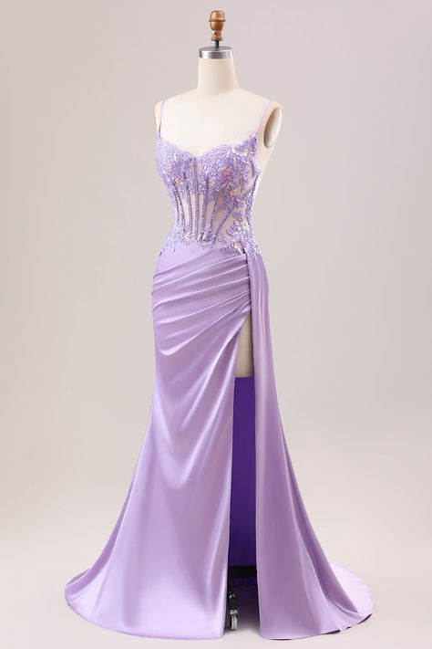 Purple Homecoming Dresses Long, Purple Dress With Train, Purple Premiere Dress, Mermaid Birthday Dress For Women, Two Piece Purple Prom Dress, Forest Green Corset Prom Dress, Purple Classy Dress, Sweet 16 Dress Purple, Pastel Purple Dress Formal