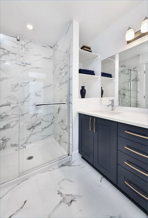 This Christmas Lose 21 pounds in just two week . Easy and fa White Marble And Navy Bathroom, Navy Blue Accent Tile Shower Wall, Modern Painted Bathroom Vanity, Navy Blue And Gold Small Bathroom, Navy Ensuite Bathroom, Navy Marble Bathroom, Navy Blue And Marble Bathroom, Modern Blue And White Bathroom, Marble And Navy Bathroom