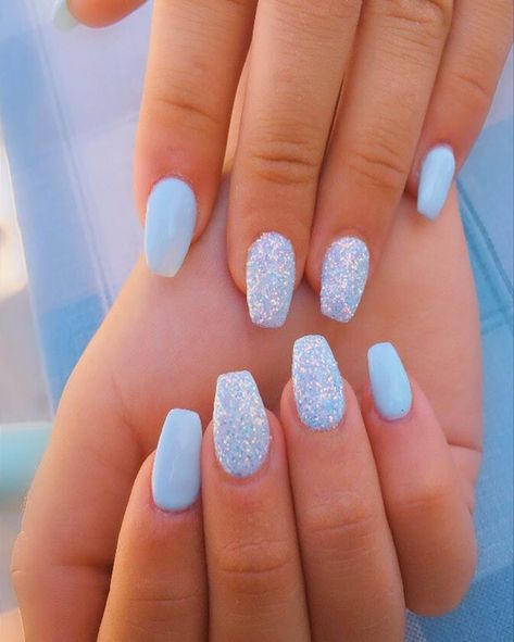 Nails Light Blue, Nails Design Short, Fingernail Ideas, Blue Prom Nails, Neon Prom Dress, Nails Short Acrylic, Light Blue Nails, Nails Acrylic Short, Nails Yellow