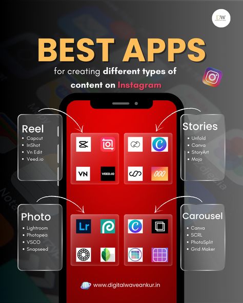 Are you struggling and searching best apps to make content on Instagram? . Ready to take your social media game to the next level? Follow @digitalwaveankur for more expert tips on digital marketing and social media management!  What's your go-to strategy for boosting engagement? Share with us in the comments below! 👇   . . . (Best Instagram Apps, Reels Editing Tools, Story Apps, Photo Editing Apps, Carousel Makers, Instagram Content Tools, Content Creation Apps, Social Media Tools, Instagram Social Media Marketing Content Ideas, How To Make Money On Instagram, Social Media Design Ideas, Reels Editing, Edit App, Social App Design, Youtube Marketing Strategy, Basic Computer Programming, Digital Wave