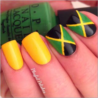 Jamaican Nails, Jamaica Nails, Rasta Nails, Nail Art Challenge, Flag Nails, Jamaican Flag, Jamaica Flag, Nail Art Designs Summer, French Acrylic Nails