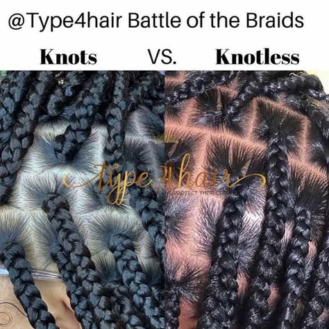 Knots vs Knotless | Braids | Hair | Beauty Box Braids With Knots, Braids Styling, Hair Braid Patterns, Colored Box Braids, Twist Box Braids, Haircut Inspo, Individual Braids, Extension Hair, Knot Braid