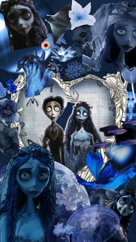 corpse and the bride #corpsebride #halloween #fyp #wallpapers #background #movie #autumn #winter #blue #darkblue Corpse Bride Wallpaper, Corpse Bride Art, Die Wallpaper, Emily Corpse Bride, Helloween Wallpaper, Tim Burton Corpse Bride, The Corpse Bride, Tim Burton Art, Tim Burton Films