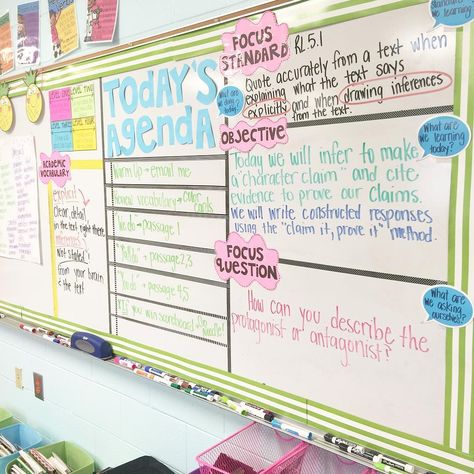 723 Likes, 24 Comments - Leslie Ann Rowland (@lifeinfifthgrade) on Instagram: “Another objectives whiteboard pic! We have been knee deep in examining the differences between…” White Board Agenda Classroom, Middle School Objective Board, 3rd Grade Objectives Board, Math Objective Board, Class Objectives Display, High School Objectives Board, Teacher Whiteboard Organization High School, Whiteboard Bulletin Board Ideas, Learning Objectives Display High School