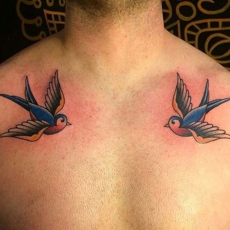 Sailor Jerry's tattoos are about the golden age, colorful designs, and Hawaii. In this article, we reveal everything to make your ink outstanding. Bird Tattoo On Chest, Chest Tattoo With Meaning, Swallow Tattoo Meaning, Swallow Bird Tattoo, Traditional Swallow Tattoo, Swallow Tattoos, Swallow Bird Tattoos, Bird Tattoo Men, Bird Tattoo Meaning