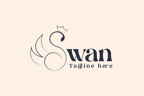 Swan minimalist logo(unused) Swan Logo Design Ideas, Swan Logo Design, Swan Decoration, Feather Logo, Pink Swan, Swan Design, Wedding Photo Studio, Swan Logo, Hair Logo