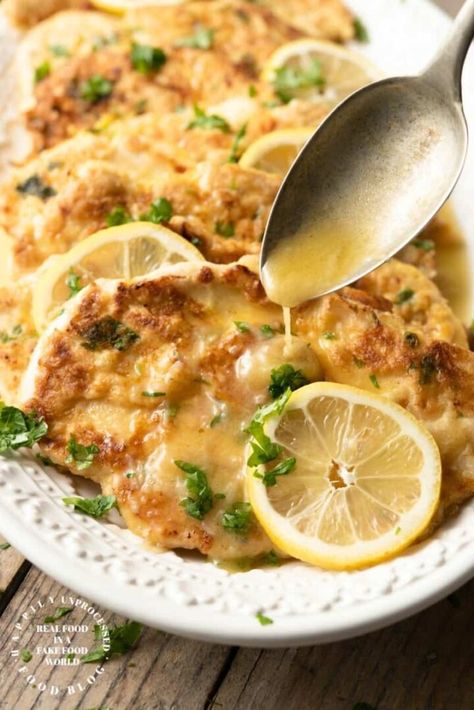 Chicken Francese - Happily Unprocessed Chicken Francaise Recipe, Unprocessed Recipes, Chicken Francese, Wine Sauce, Chicken Cutlets, Goulash, Frugal Meals, Poultry Recipes, Italian Dishes