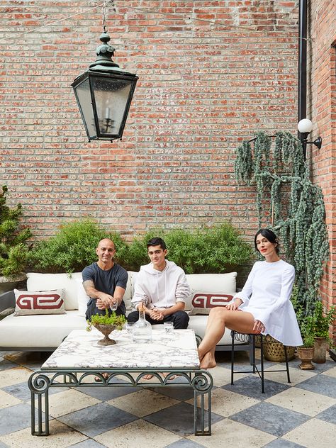 Budget-Friendly Tiles Laid the Groundwork for This Outdoor Living Room Restoration Hardware Sofa, Outdoor Floor Tiles, Beautiful Balcony, Floor Tiles Design, Athena Calderone, Porch Floor, Terrace Garden Design, Patio Tiles, The Door Is Open