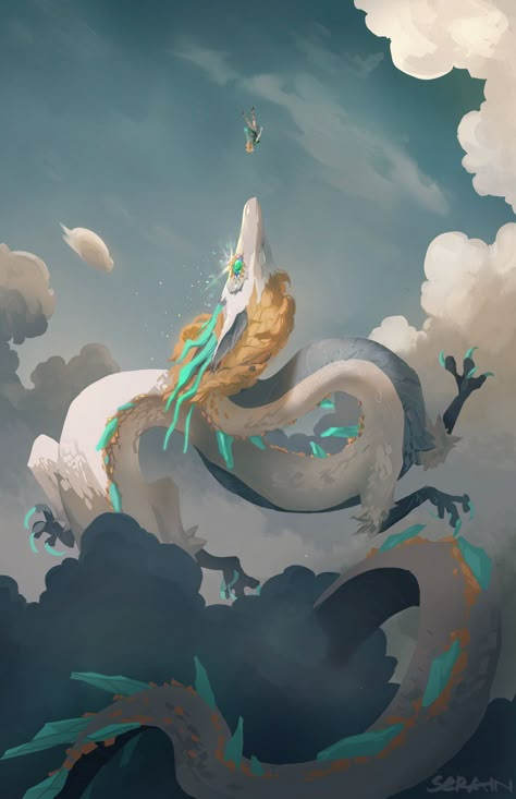 Link Dragon Zelda, Link And Dragon Zelda, Loz Breath Of The Wild, Zelda Dragon Wallpaper, Subtle Zelda Wallpaper, Zelda Dragon Form, Light Dragon Zelda Art, Zelda Light Dragon Art, Tears Of The Kingdom Landscape