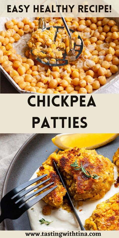 These super easy chickpea patties are perfect for an easy dinner or meal prepped lunch! These vegan chickpea patties are served with a delicious lemon garlic aioli. It's a perfect sauce to complement the patties! Yogurt Dipping Sauce, Garlic Yogurt, Chickpea Patties, Veggie Patties, Veggie Burgers Recipe, Mediterranean Meals, Pea Recipes, Chickpea Recipes, Veggie Burgers