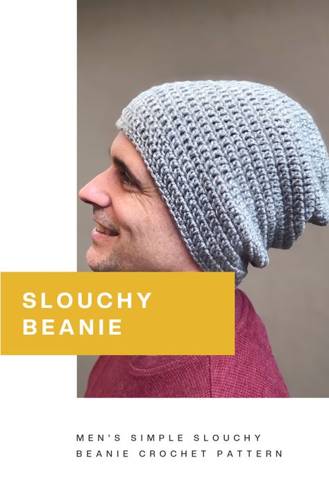 A simple slouchy beanie is the perfect gift for the guys in your life. This free slouchy hat crochet pattern gives him a stylish look. Mens Slouchy Beanie Knit Pattern Free, Beanie Crochet Pattern Free Mens, Mens Slouchy Beanie Crochet Pattern Free, Men’s Crochet Hat, Double Crochet Beanie Pattern, Crochet Mens Hat Pattern, Slouchy Beanie Knit Pattern, Crochet Slouchy Beanie Pattern, Crochet Beanie Hat Free Pattern