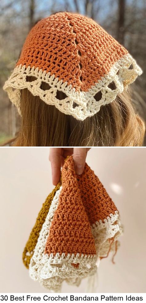 Explore 30 best crochet bandana patterns and make something cute today! These free patterns are suitable for all skill levels. #craft How To Crochet Bandana, Crocheted Bandana Free Pattern, Free Crochet Patterns Gifts, Easy Crochet Bandana, Free Crochet Bandana Pattern, Things To Crochet Easy, Crochet Bandana Pattern Free, Free Crochet Bandana, Crochet Bandana Pattern