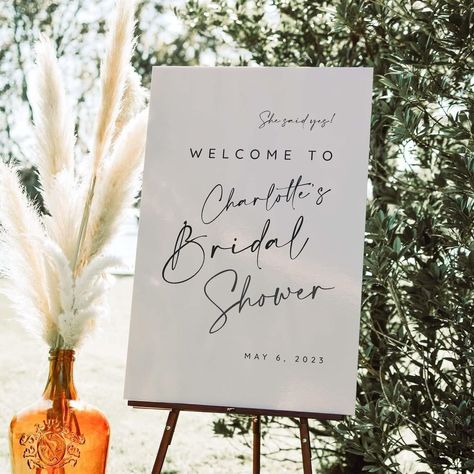 PRICES MAY VARY. This lovely Customizable Welcome Sign a perfect way to warmly welcome your guests to your rehearsal dinner or special event. Multiple size options 4 mm corrugated plastic Weatherproof & fade-resistant Don’t forget to add your stand after designing! Stands are not included as a default Get seen day after day with messages you can place and re-place wherever you want. Our affordable yard signs are fade-resistant and made of durable corrugated plastic, but portable enough to take w Bridal Shower Decor Ideas, Shower Decor Ideas, Bridal Shower Signage, Bridal Shower Inspo, Simple Bridal Shower, Bridal Shower Backdrop, Bridal Shower Banner, Bridal Shower Sign, White Bridal Shower