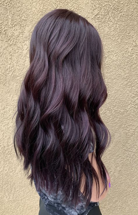 Violet Brown Hair Color Brunettes, Dark Purple Brunette Hair, Dark Chocolate Violet Hair, Dark Brown Purple Tint Hair, Violet Tinted Hair, Villain Era Hair Color, Brown Hair Violet Undertone, Purple Tint Hair Brown, Violet Chocolate Brown Hair