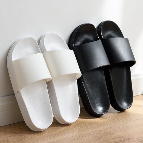 Casual Summer Slippers, White Slippers, Slide Flip Flops, Dr Shoes, Men Slippers, Men's Slippers, Women Slides, Black And White Shoes, White Platform