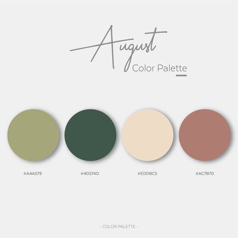 August Color Palette August Color Palette 2023, August Palette Color, August Colors Palette, Nail Color Palette Ideas, Botanical Colour Palette, August Wedding Palette, August Colour Palette, Winery Wedding Color Palette, Monthly Color Palette