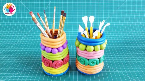 Polymer Pots, Clay Brush Holder, Clay Pen Holder, Trophy Craft, Clay Art For Kids, Coil Pot, Make Paint, Clay Pen, Clay Modelling