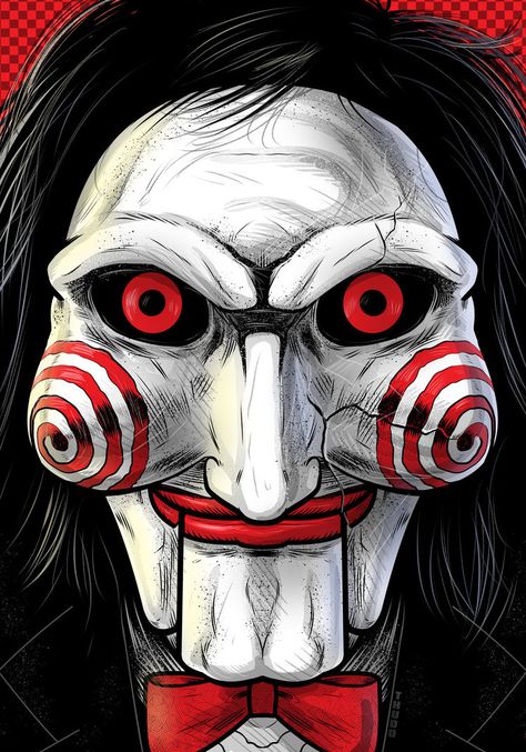 Jigsaw by Thuddleston Art Sinistre, Scary Drawings, Horror Drawing, Horror Artwork, Horror Movie Icons, Horror Tattoo, Evil Clowns, Horror Movie Art, Horror Icons