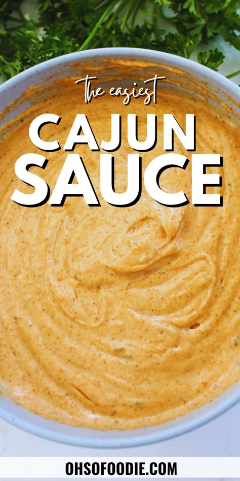 Text reads Cajun Sauce Recipe Cajun Sauce For Pasta, Cajun Sauce Recipe, Cajun Mayo, Cajun Dipping Sauce, Cajun Pasta Sauce, Creamy Cajun Sauce, Cajun Cream Sauce, Vegan Cajun, Sandwiches Chicken