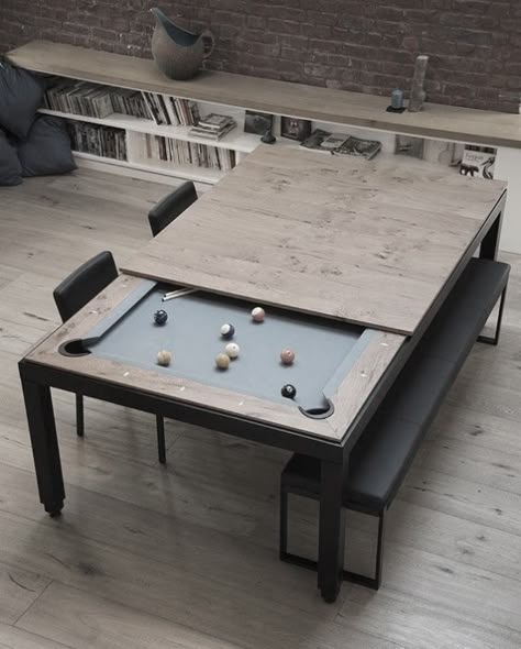 Games Room Pool Table, Pool Table In Living Room Ideas, Playroom Adult, Man Cave Pool Table, Billiard Table Design, Dining Room Pool Table, Billard Table, Billiards Room Decor, Modern Pool Table