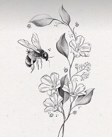 Bee And Flower Tattoo, Hell Tattoo, Tatuaje Studio Ghibli, Bee Tattoos, Wildflower Drawing, Small Dragon Tattoos, Bestie Tattoo, Bee Drawing, Christmas Tattoo