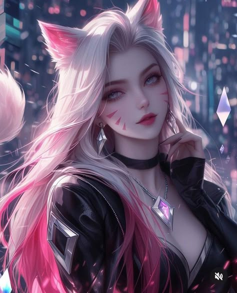 Ahri League Of Legends Fanart, Kitsune Woman, Ahri Anime, Women With Cat, Ahri Fanart, Kitsune Art, Ahri Kda, Female Wolf, Kda Ahri