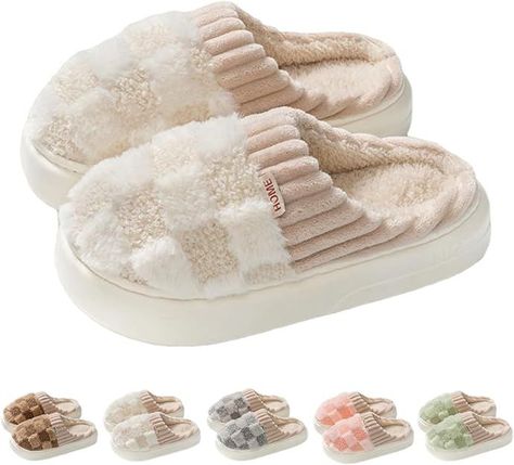 Checkered Slipper House Slippers for Women Men Plush Warm Fuzzy Slippers Flyffy Bedroom Shoes Indoor Slip On Bedroom Slippers, Soft Slippers, Home Slippers, Slippers For Women, Winter Slippers, Fuzzy Slippers, Warm Slippers, Slippers Cozy, House Shoes