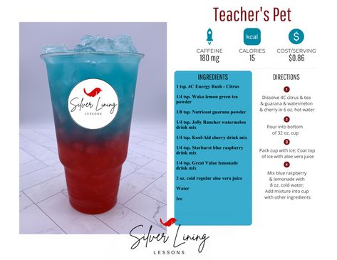 Silver Lining Lessons, Instant Tea Powder, Aloe Vera Juice Drink, Guarana Powder, Water Tok, Bomb Drinks, Energy Drink Recipe, Blue Raspberry Lemonade, Raspberry Drink