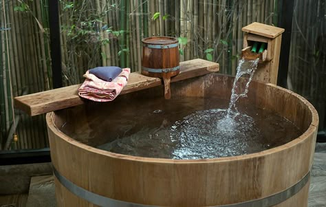 Japanese soaking tub wood Japanese Soaking Tub Shower Combo, Soaking Tub Shower Combo, Japanese Bathtub, Wood Tub, Japanese Bathroom, Outdoor Bathtub, Japanese Bath, Japanese Soaking Tubs, Soaking Tubs