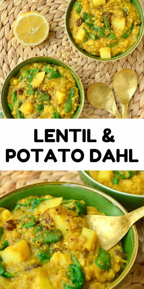 Lentil And Potato, Lentil Dahl, Easy Vegan Dinner, Tasty Vegetarian Recipes, Lentil Recipes, Green Bowl, Dinner Healthy, Indian Food Recipes Vegetarian, Vegetarian Meals