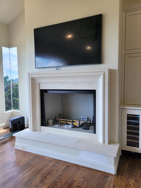 Limestone fireplace