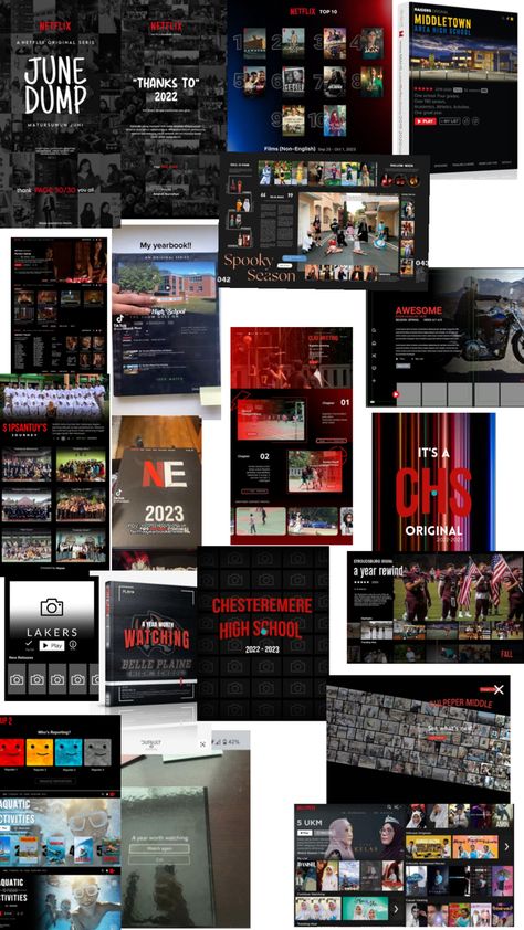 Netflix Yearbook Theme, Netflix Theme, 2025 Planning, Yearbook Club, School Magazine, Yearbook Spreads, Yearbook Layouts, Yearbook Themes, Yearbook Design