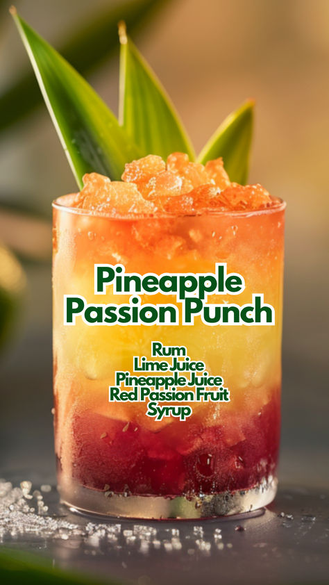 Pineapple Passion Punch Cocktails Ideas, Pineapple Drink, Alcoholic Drinks For A Party, Mixed Drinks Alcoholic With Pineapple Juice, Passion Fruit Mocktail Recipe, Passion Fruit Cocktail, Tropical Drinks, Tropical Cocktails, Passion Fruit Rum Punch