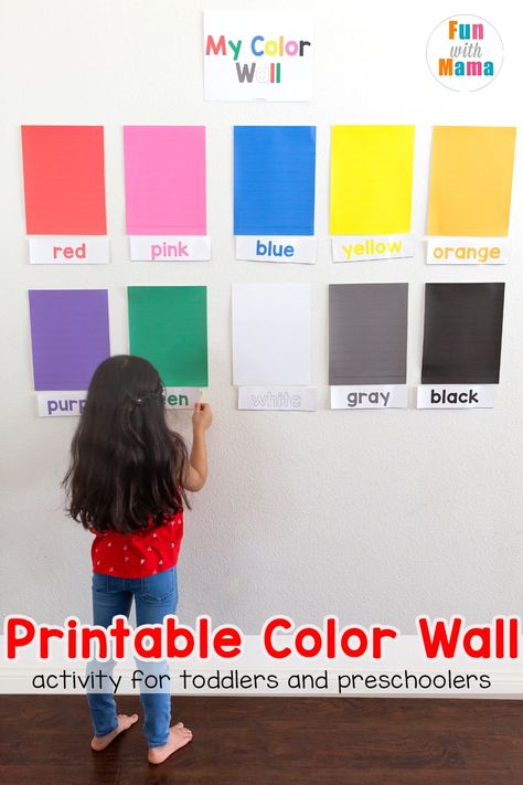 Learn Colors Wall Printable Activity for toddlers and preschoolers - Fun with Mama Color Activities For Toddlers, Preschool Supplies, Colors For Toddlers, Shape Activities Preschool, Rainbow Activities, Colors For Kids, Supply Storage, Challenges Activities, Colors Wall