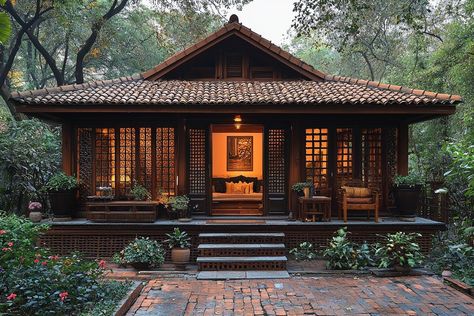 Experience the charm of tradition in every detail! 🌸🏠 This single-floor Indian-style home, with its intricately carved wooden door and lattice windows, invites you into a cozy haven of cultural heritage. Bathed in the soft morning light, it’s a perfect blend of warmth and craftsmanship. ☀️🌿 #TraditionalHome #IndianArchitecture #CulturalHeritage #HomeDesign #Craftsmanship #WarmInteriors #GardenViews #morninglight Vernacular Architecture Indian, Traditional Indian Houses, Carved Wooden Door, Indian Houses, Vision 2025, Traditional Houses, Vernacular Architecture, Indian Homes, Countryside House