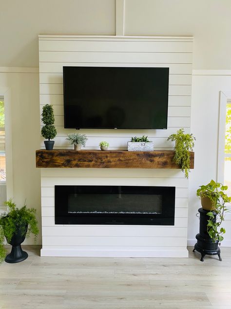 Mantel Diy, Diy Shiplap Fireplace, Diy Fireplace Mantel, Diy Mantel, Fireplace Diy, Fireplace Frame, Faux Fireplace Diy, Build A Fireplace, Shiplap Fireplace