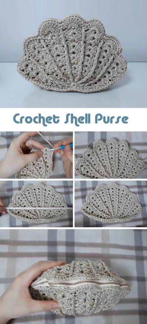 Crochet Shell Purse - Design Peak Crochet Cute Purse, Crochet Mermaid Purse, Crochet Embroidery Floss, Crochet Sea Shell, Crochet Pattern Purse, Crochet Seashell, Tulip Basket, Shell Crochet, Crochet Hand Bags