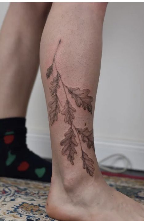 Oak Leaf Tattoo Design, Oak Tattoo Tree, White Oak Leaf Tattoo, Oak Branch Tattoo, Sage Brush Tattoo, Awen Tattoo, Oak Leaves Tattoo, Falling Leaves Tattoo, Maple Leaves Tattoo